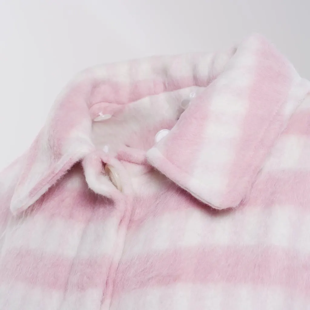 Unsigned Vivetta Striped Coat with Faux Fur Collar - '00s White Good - Model View