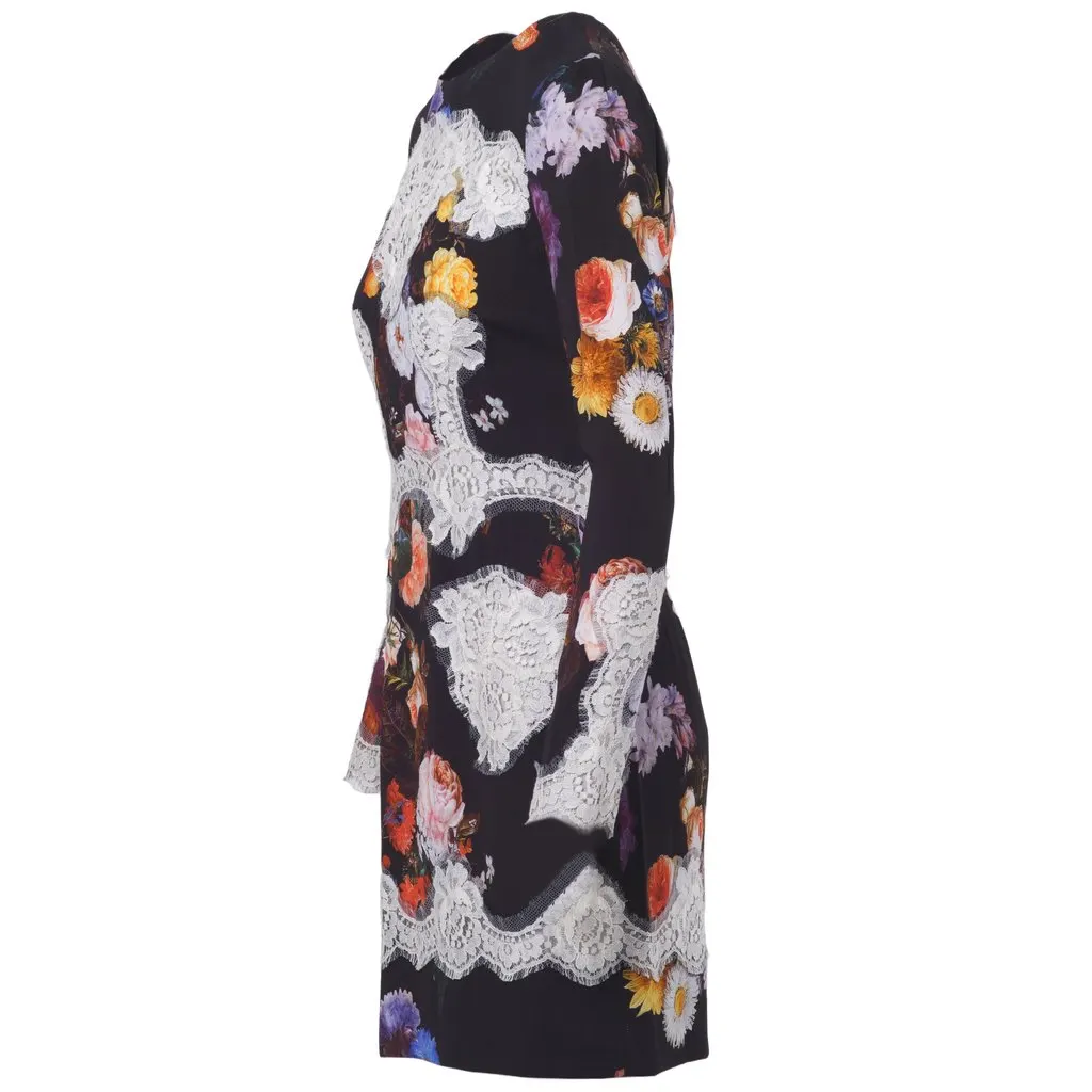 Dolce & Gabbana Floral Print Dress with Lace Details - '10s White Lace Good - Back View