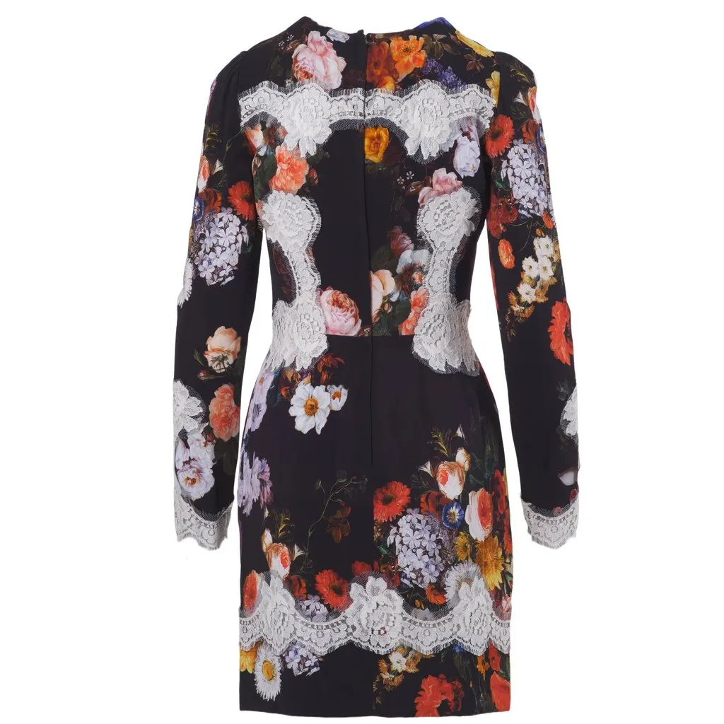 Dolce & Gabbana Floral Print Dress with Lace Details - '10s White Lace Good - Inside View