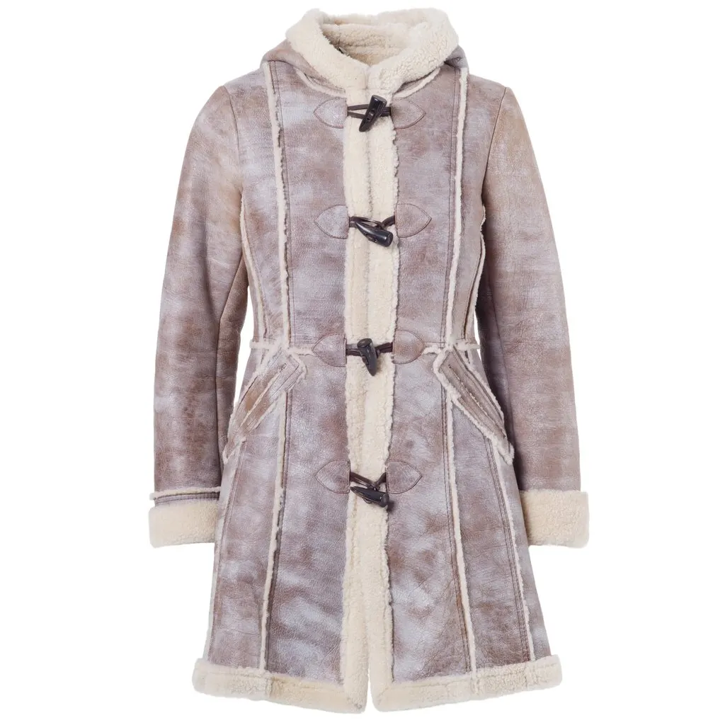 Prada Women’s Shearling Long Coat with Hood - '00s Beige Shearling Good - Front View