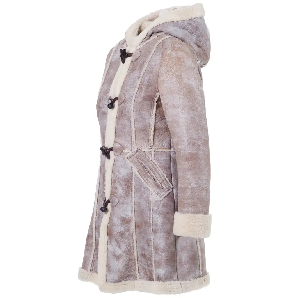 Prada Women’s Shearling Long Coat with Hood - '00s Beige Shearling Good - Back View
