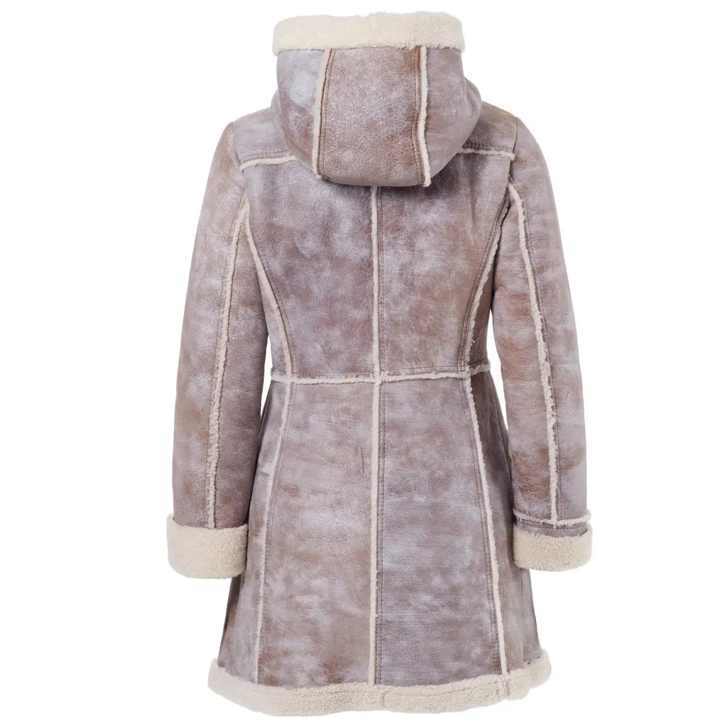 Prada Women’s Shearling Long Coat with Hood - '00s Beige Shearling Good - Inside View