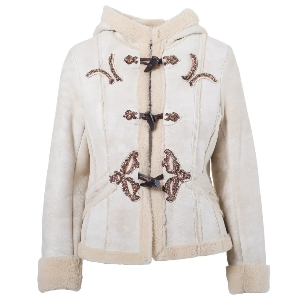 Prada Women’s Shearling Short Coat with Hood - '00s Beige Shearling Good - Front View
