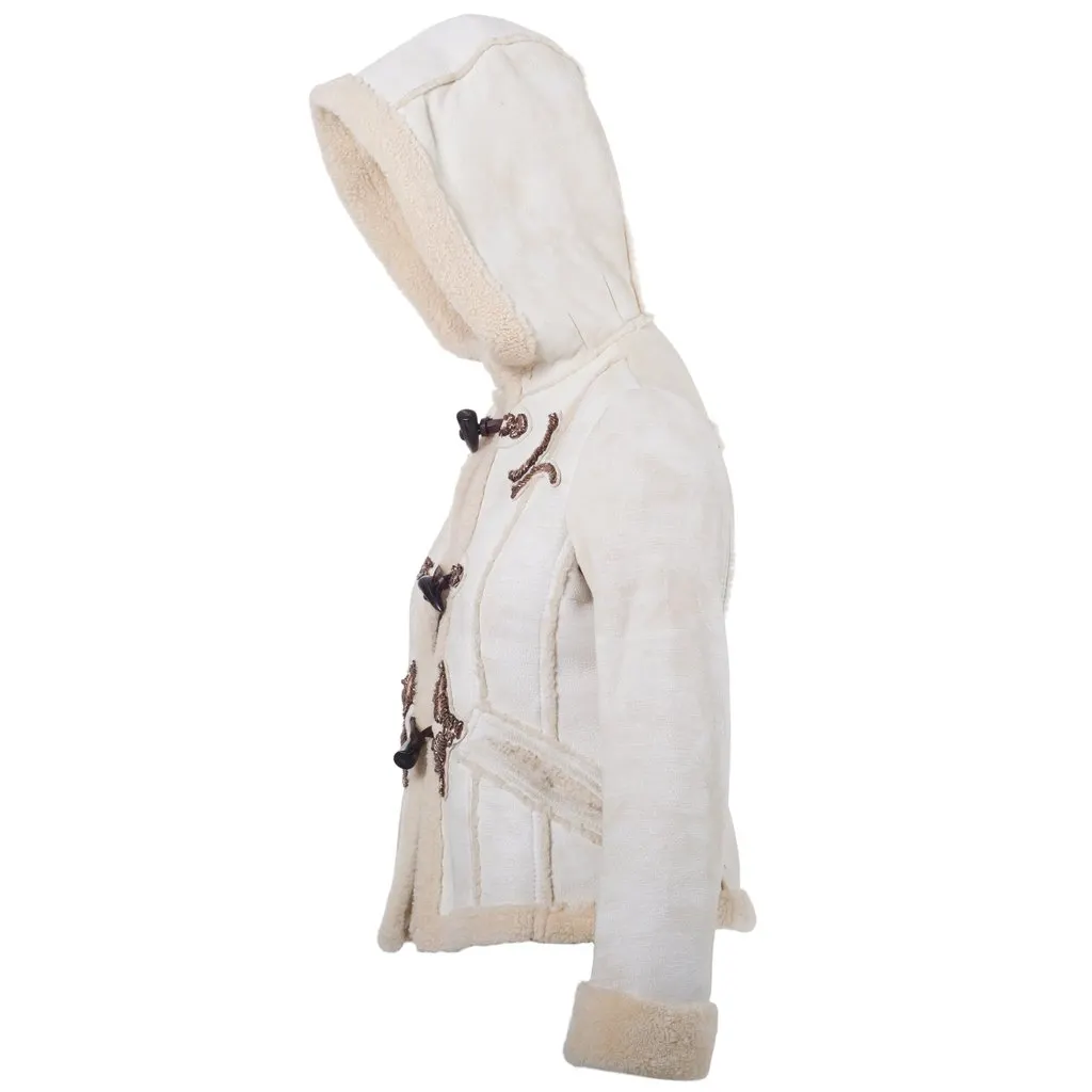 Prada Women’s Shearling Short Coat with Hood - '00s Beige Shearling Good - Back View