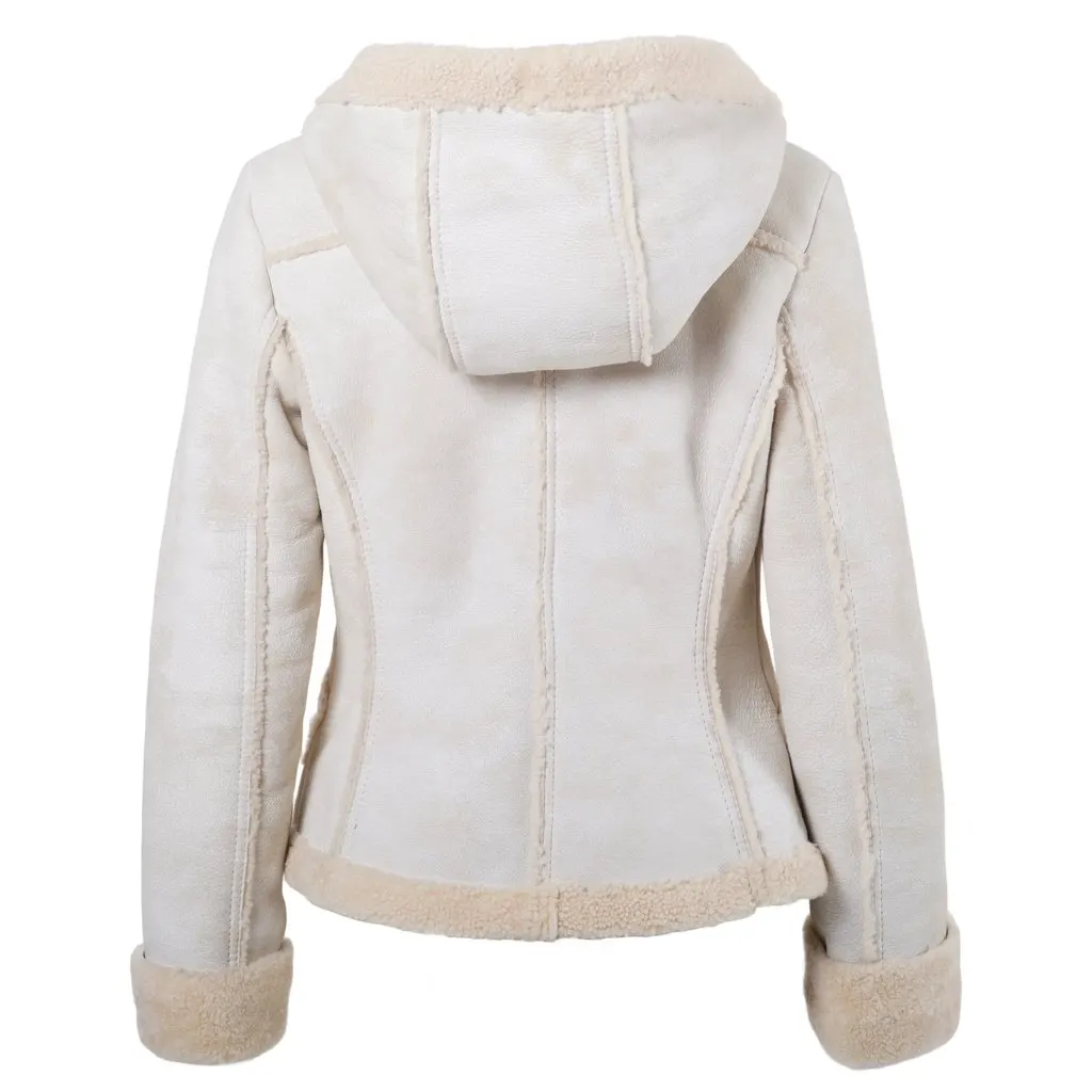 Prada Women’s Shearling Short Coat with Hood - '00s Beige Shearling Good - Inside View