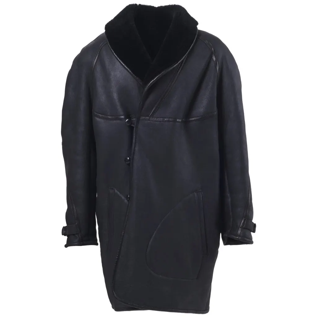 Unsigned Mac Douglas Black Natural Shearling Leather Coat-'10s Black Shearling Good - Front View
