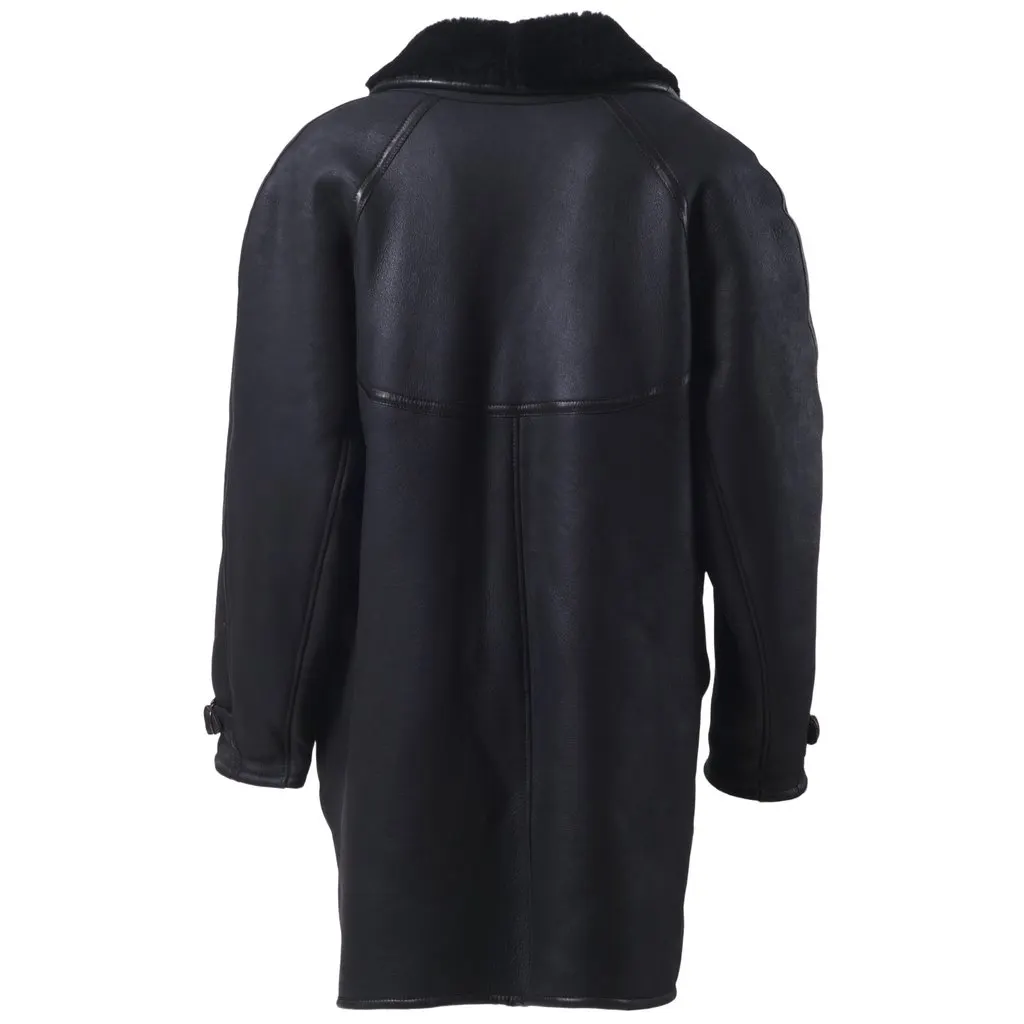 Unsigned Mac Douglas Black Natural Shearling Leather Coat-'10s Black Shearling Good - Inside View