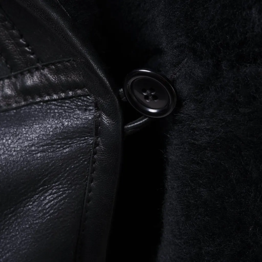 Unsigned Mac Douglas Black Natural Shearling Leather Coat-'10s Black Shearling Good - Model View