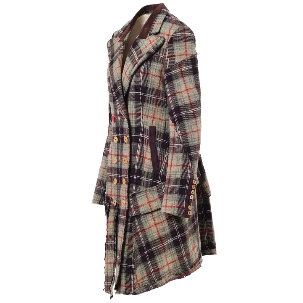 Marithé + François Girbaud Marithé & François Girbaud Women’s Double-Breasted Plaid Coat - '00s Red Good - Back View