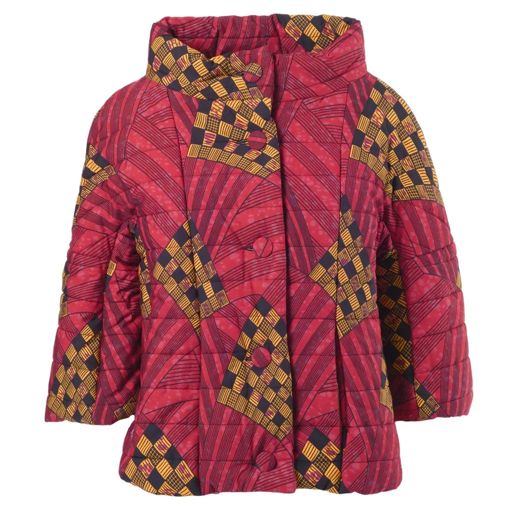 Unsigned Stella Jean Women’s Quilted Puffer Jacket with Graphic Print - '10s Red Good - Front View