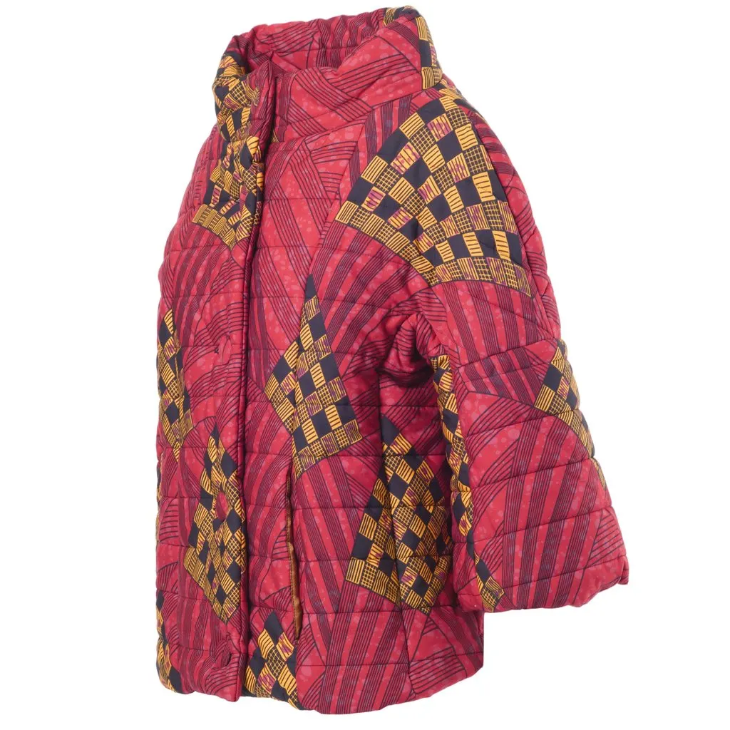 Unsigned Stella Jean Women’s Quilted Puffer Jacket with Graphic Print - '10s Red Good - Back View