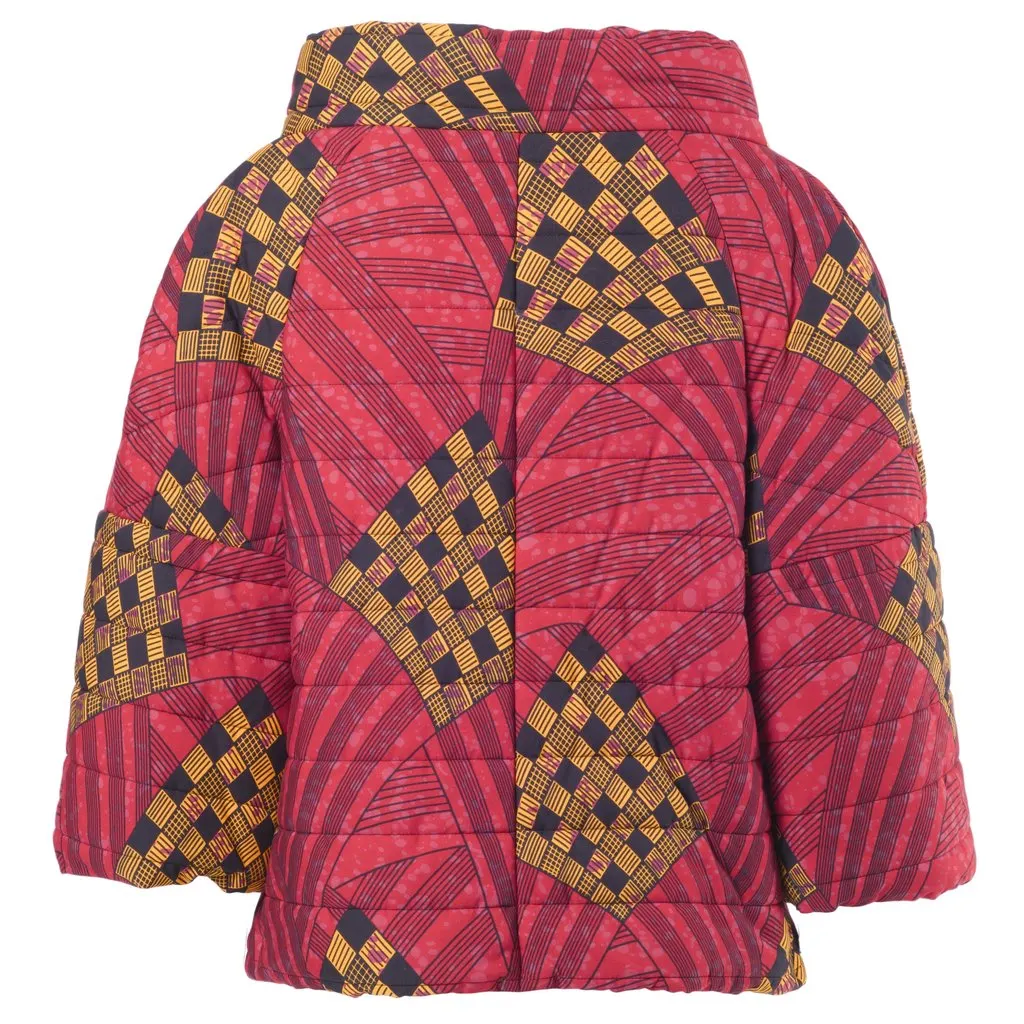 Unsigned Stella Jean Women’s Quilted Puffer Jacket with Graphic Print - '10s Red Good - Inside View