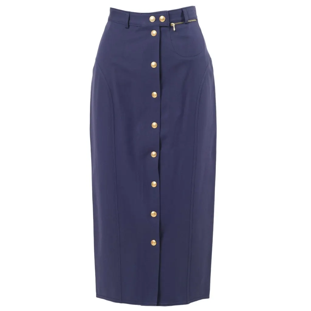 Gucci by Tom Ford Blue Skirt with Front Gold Buttons - '00s Blue Good - Front View
