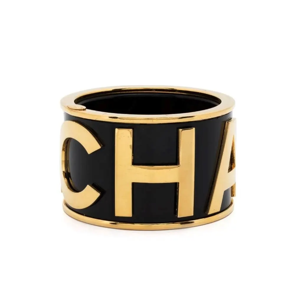 Chanel Black and Gold Logoed Bracelet - '90s Black Good - Front View