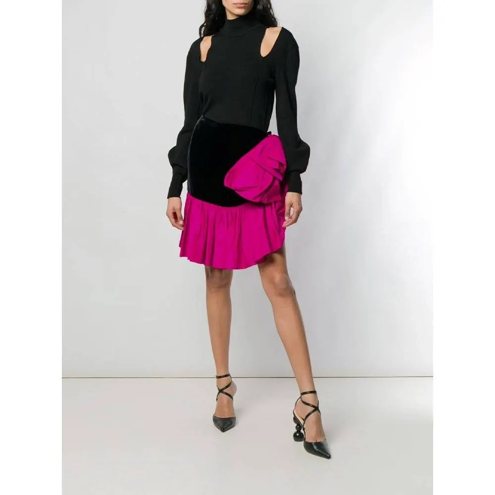 Saint Laurent Black and Fuchsia Skirt - '80s Black Velvet Good - Back View