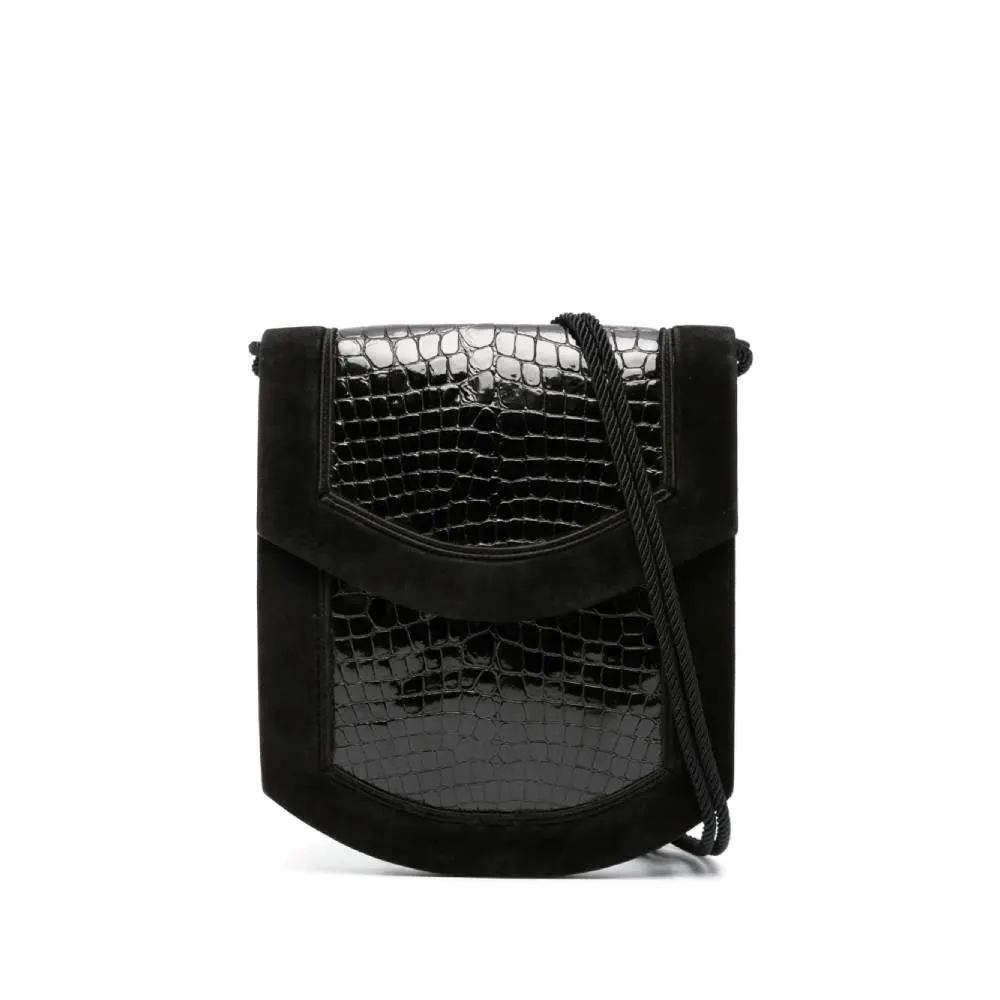 Yves Saint Laurent Black Crocodile Leather Bag - '70s Black Leather Good - Front View