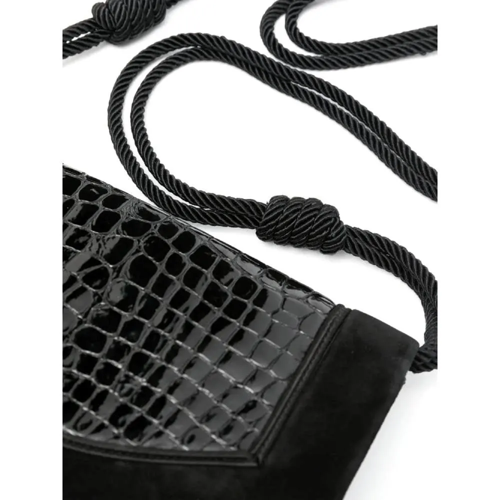 Yves Saint Laurent Black Crocodile Leather Bag - '70s Black Leather Good - Model View