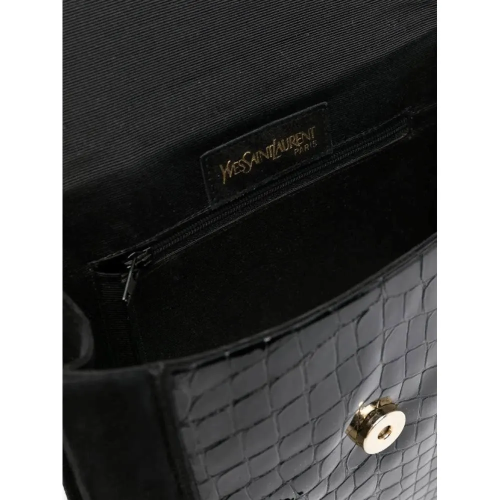 Yves Saint Laurent Black Crocodile Leather Bag - '70s Black Leather Good - Box View