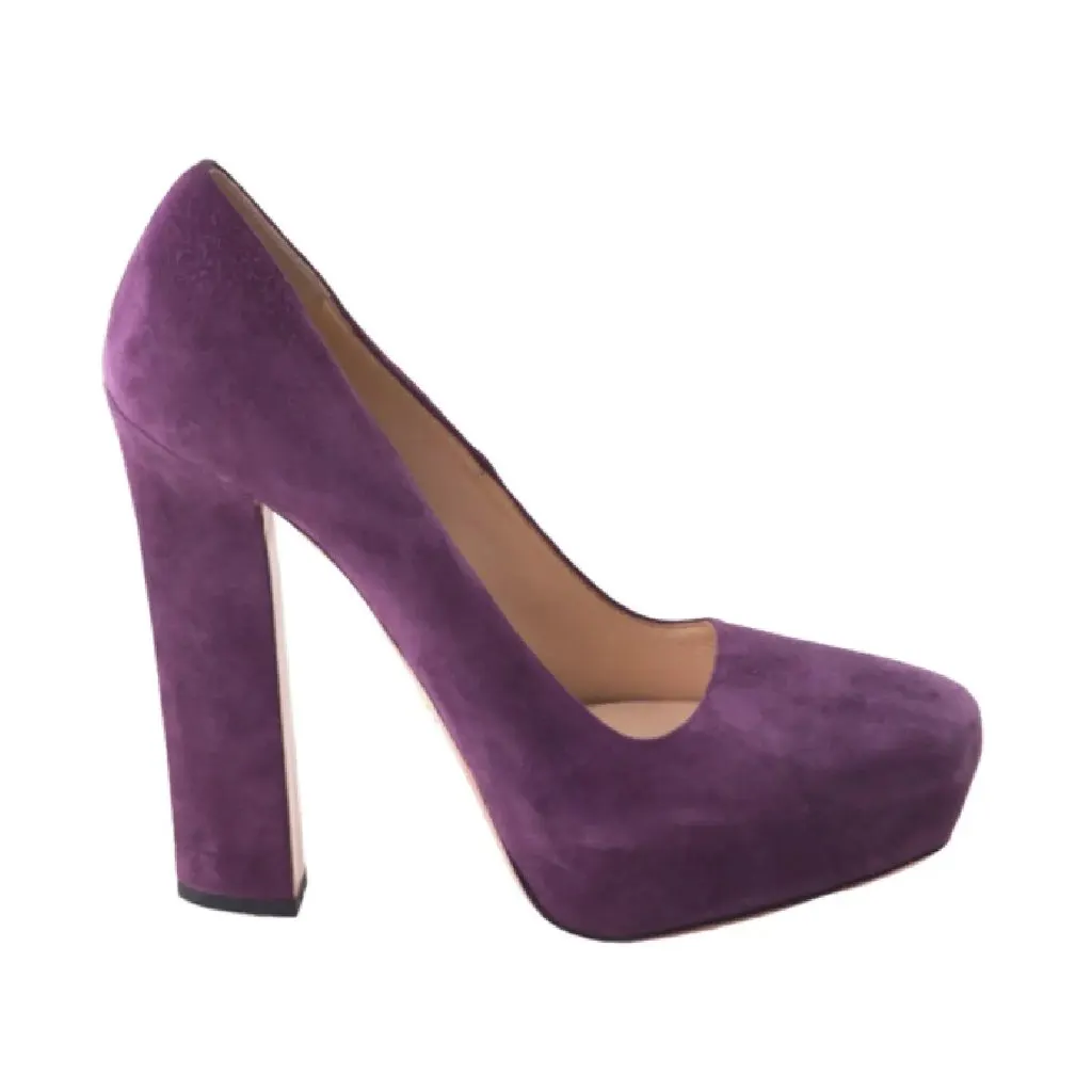Prada Purple Suede Platform Pumps with Block Heel - '10s Purple Suede Good - Front View