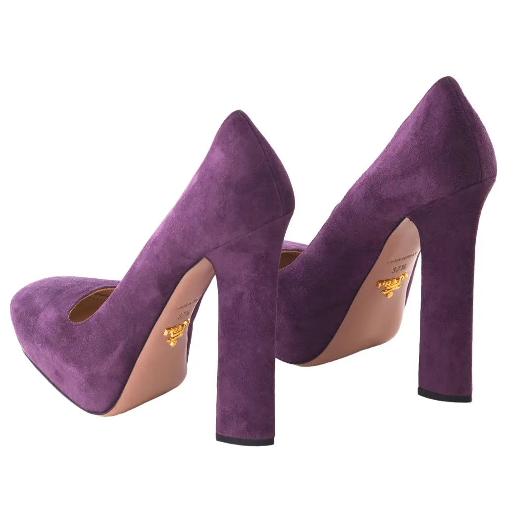 Prada Purple Suede Platform Pumps with Block Heel - '10s Purple Suede Good - Inside View