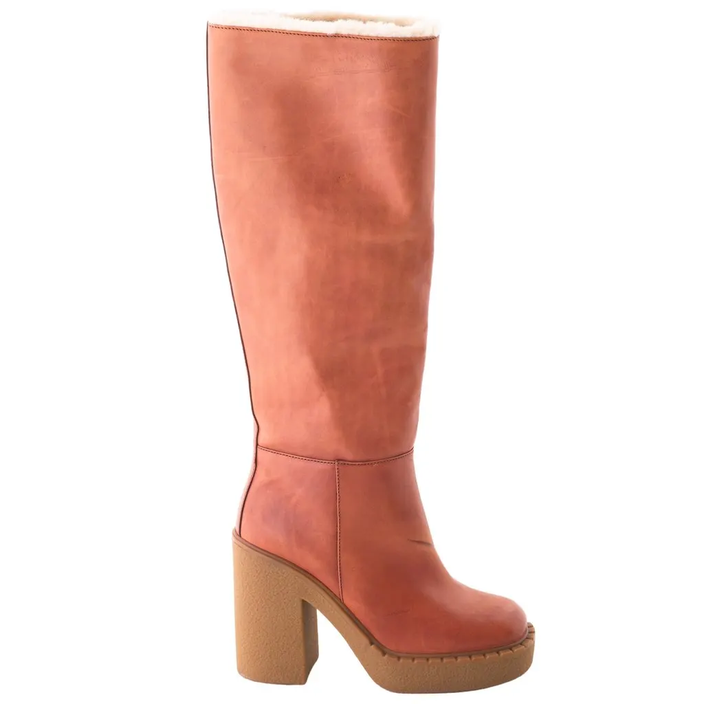 Prada Brown Leather Knee High Boots - '10s Brown Leather Good - Front View