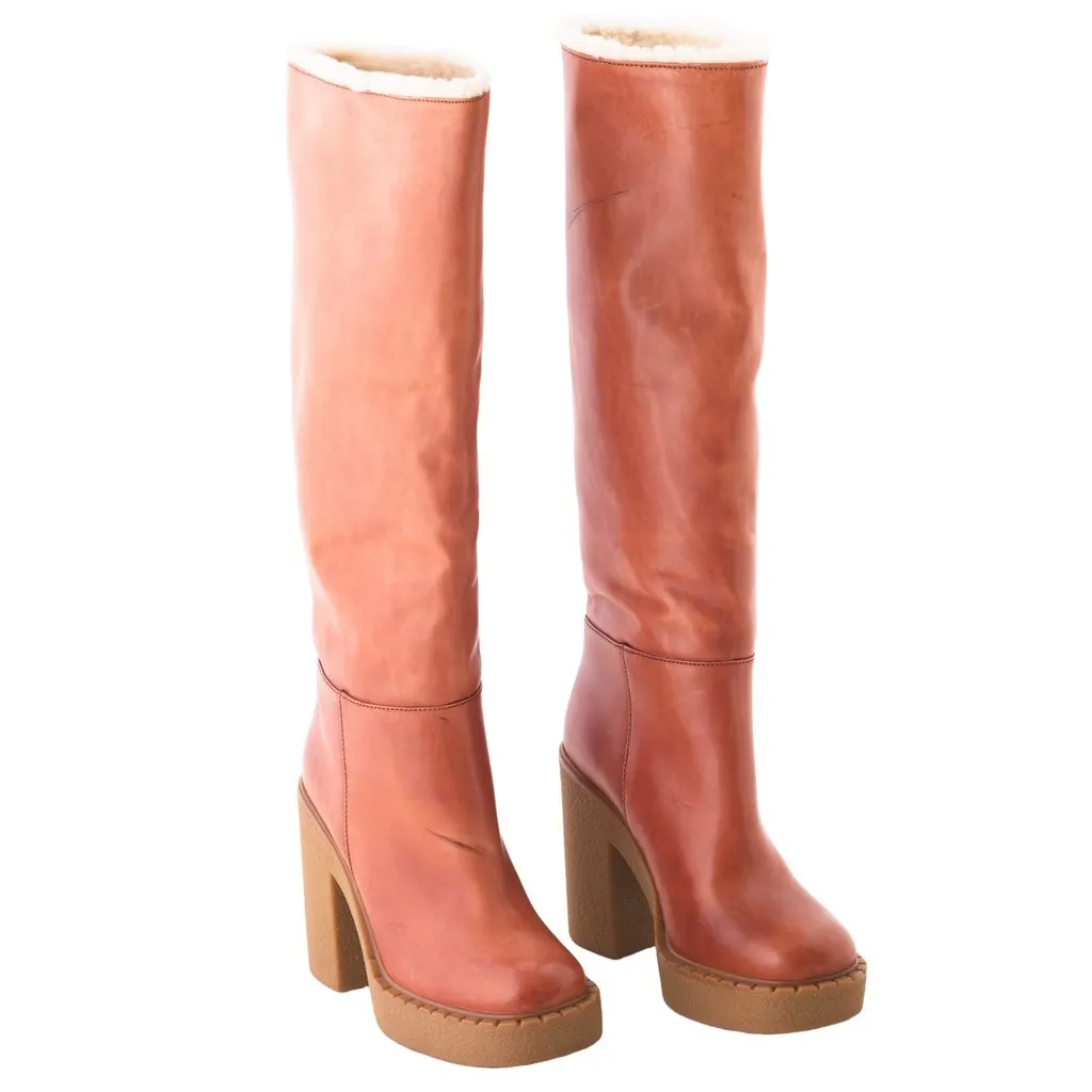 Prada Brown Leather Knee High Boots - '10s Brown Leather Good - Back View