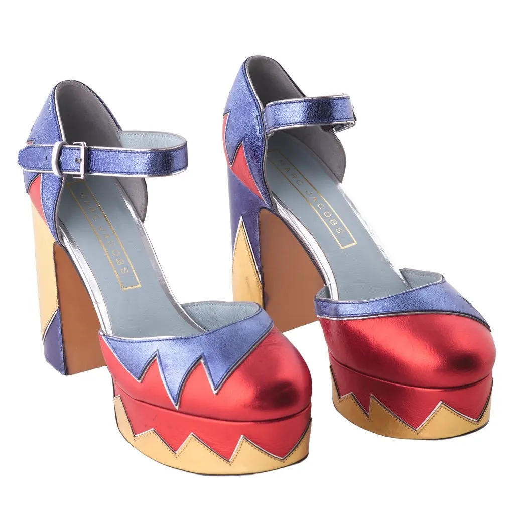 Marc Jacobs Multicolor Leather Platform Pumps - '10s Blue Leather Good - Back View