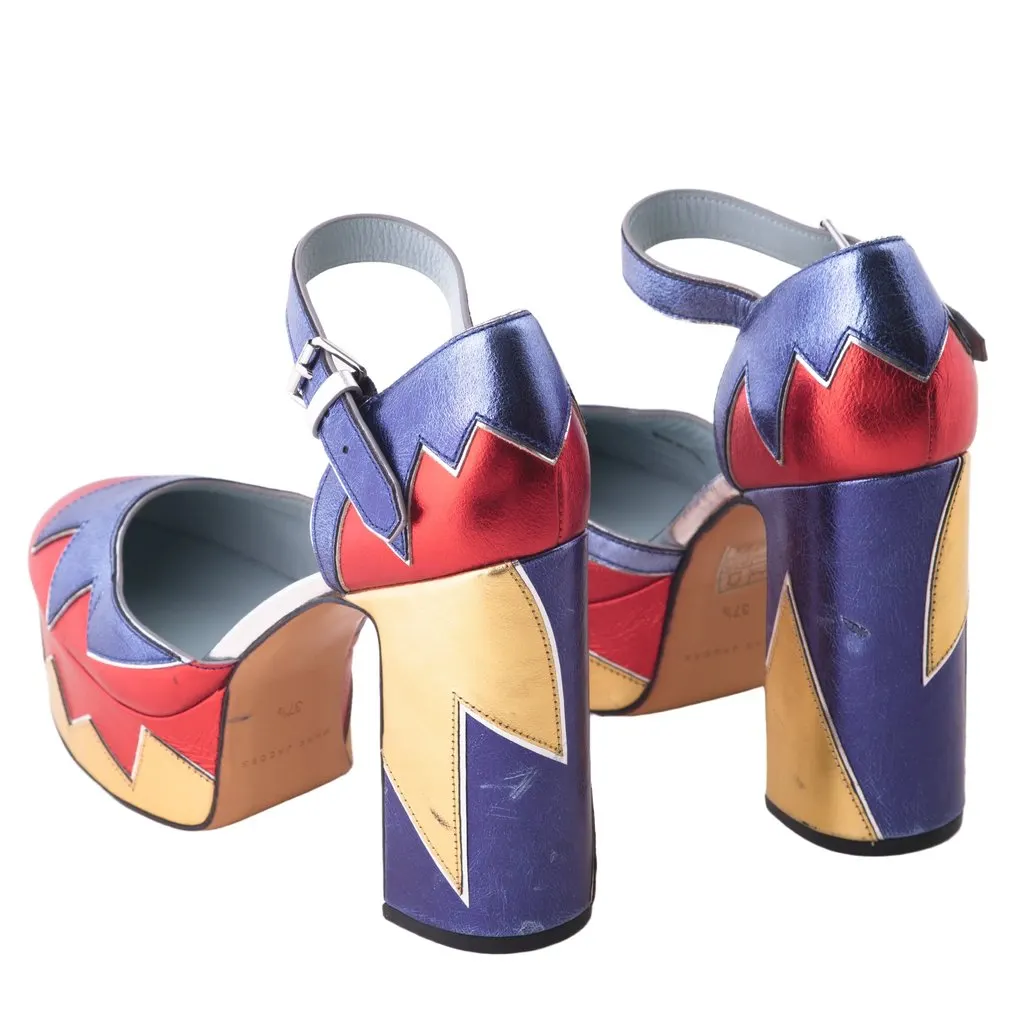 Marc Jacobs Multicolor Leather Platform Pumps - '10s Blue Leather Good - Inside View