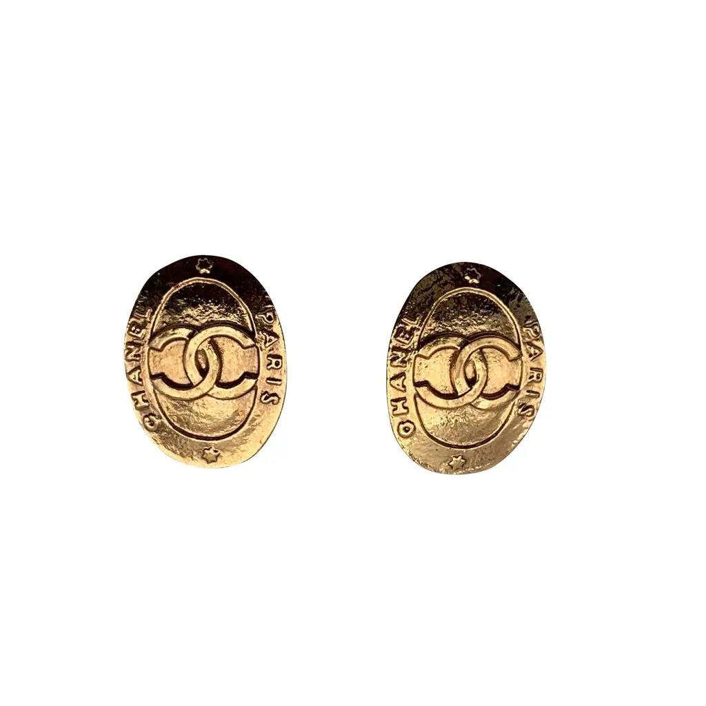 Chanel Earrings Gold Good - Front View