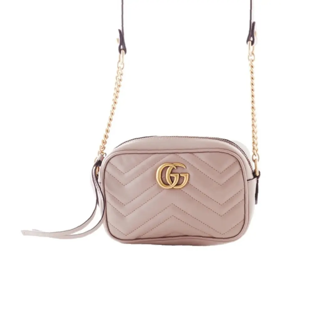 Gucci Mini GG Marmont Matelasse Leather Crossbody Bag - '20s Gold Leather Good - Front View