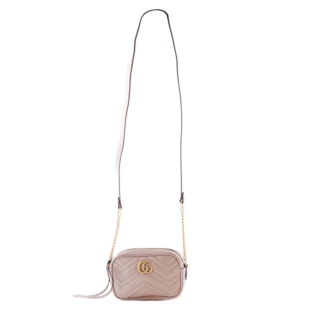 Gucci Mini GG Marmont Matelasse Leather Crossbody Bag - '20s Gold Leather Good - Back View
