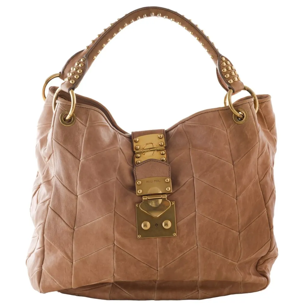 Miu Miu Matelassé Hobo Bag - '00s Gold Leather Good - Front View