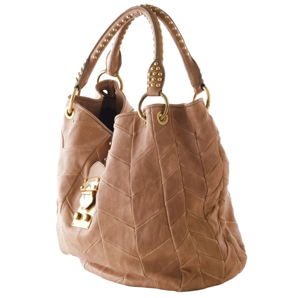 Miu Miu Matelassé Hobo Bag - '00s Gold Leather Good - Back View