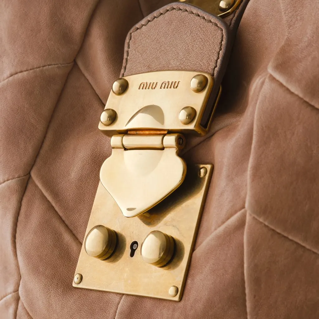 Miu Miu Matelassé Hobo Bag - '00s Gold Leather Good - Model View