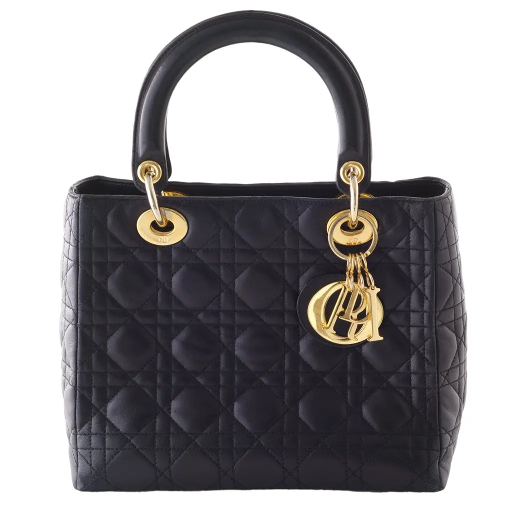 Christian Dior Dior Medium Lady Vintage Cannage Nera - '90s Black Leather Good - Front View