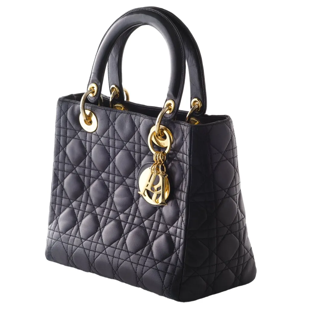Christian Dior Dior Medium Lady Vintage Cannage Nera - '90s Black Leather Good - Back View