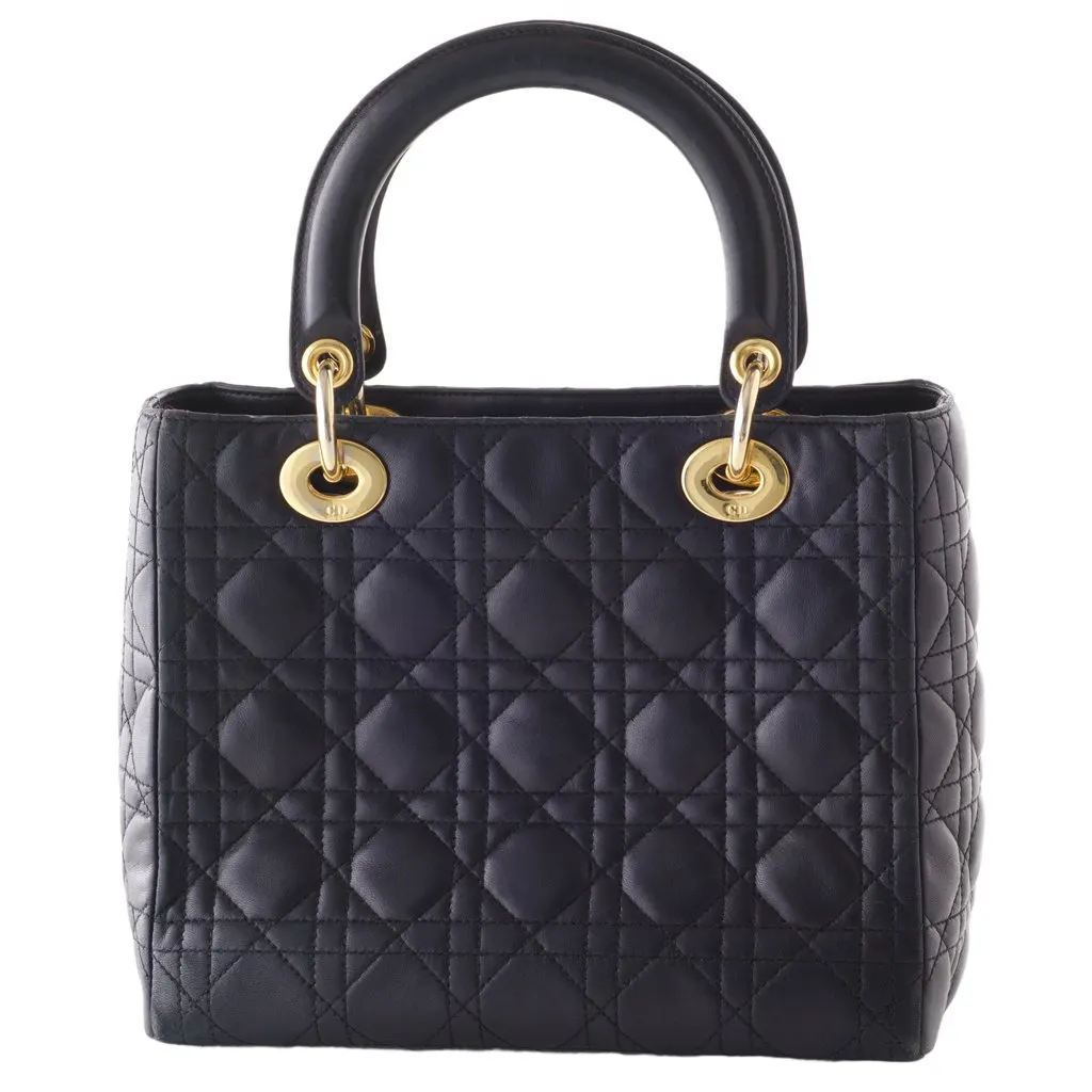Christian Dior Dior Medium Lady Vintage Cannage Nera - '90s Black Leather Good - Inside View