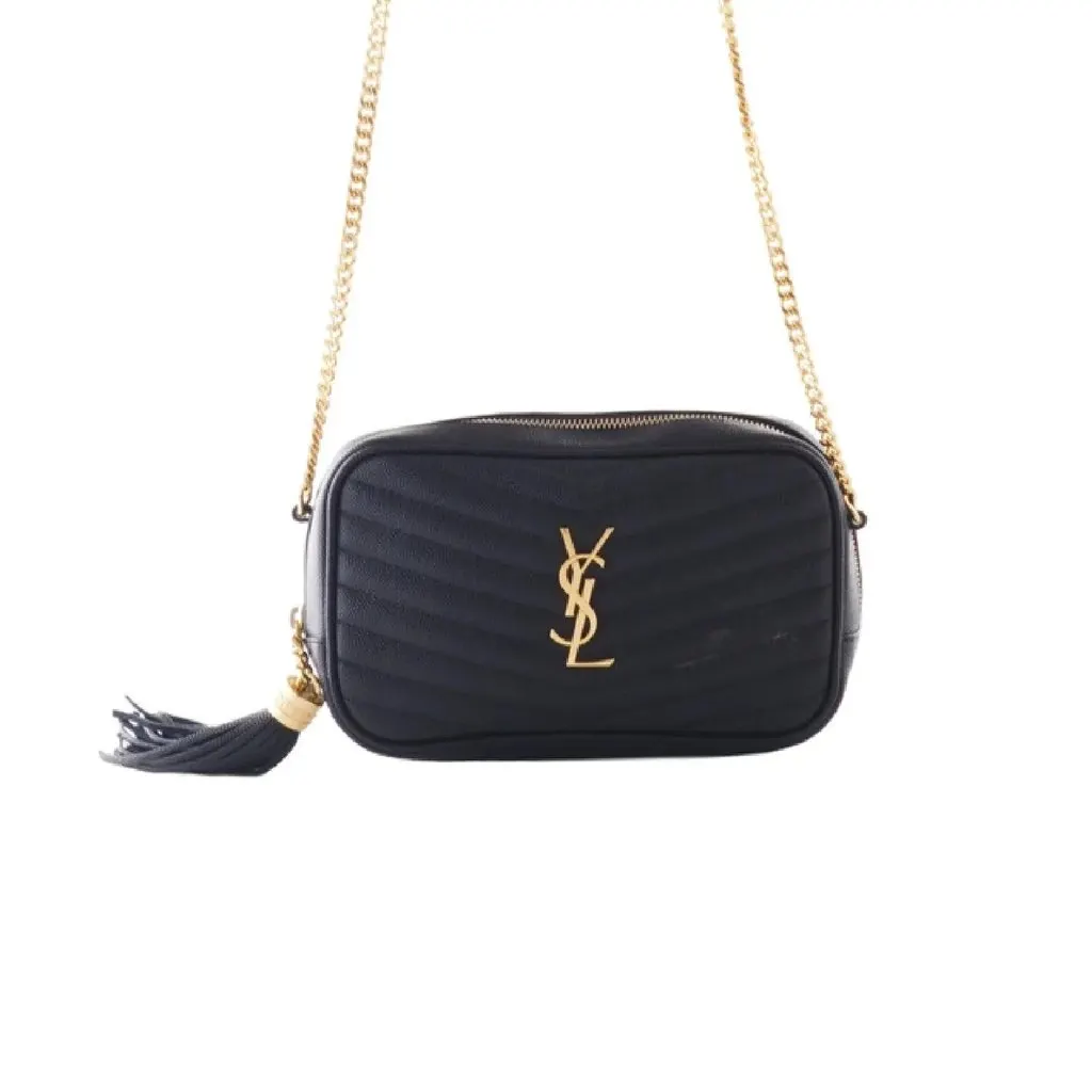 Yves Saint Laurent Black Matelasse Leather Mini Lou Camera Bag - '20s Black Leather Good - Front View