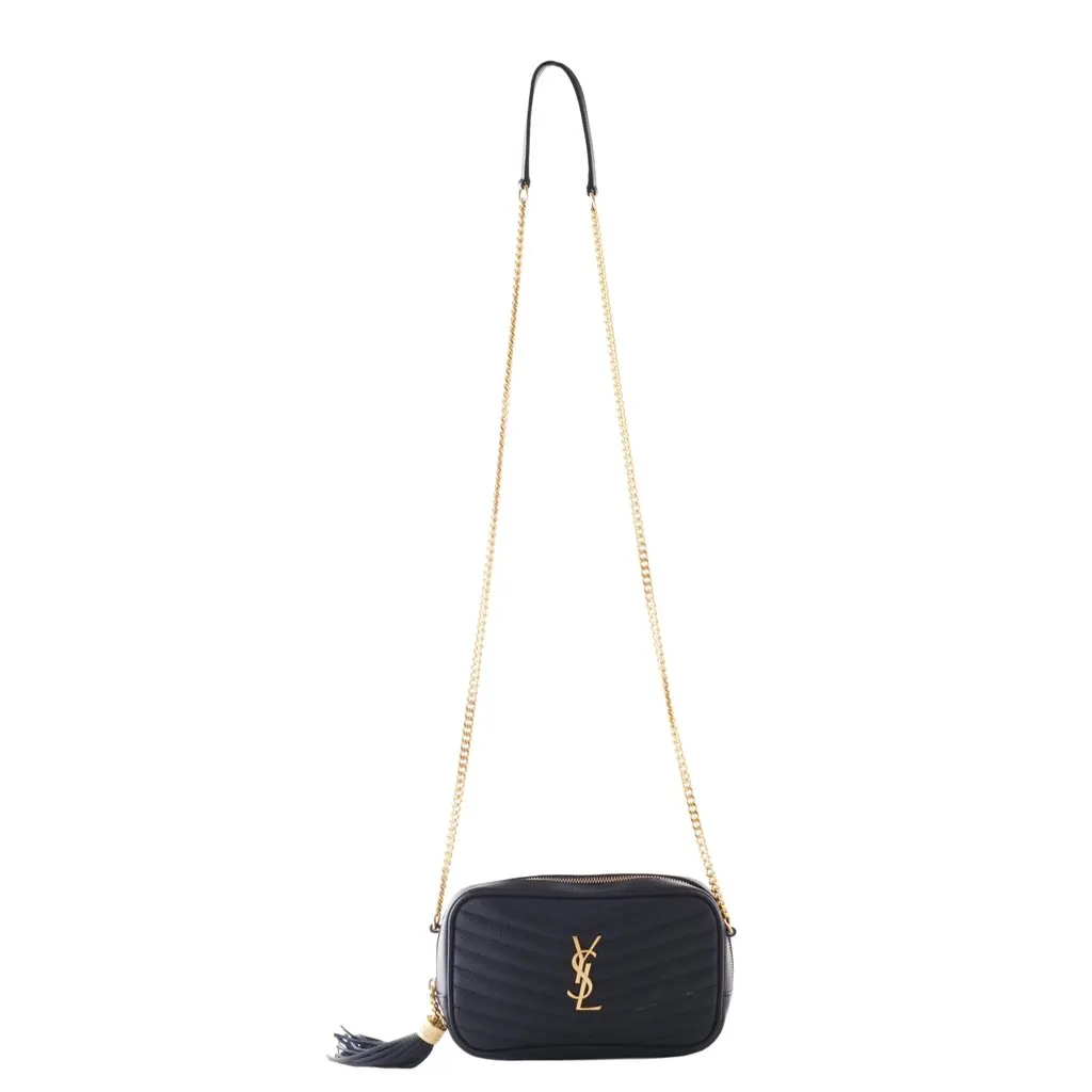 Yves Saint Laurent Black Matelasse Leather Mini Lou Camera Bag - '20s Black Leather Good - Back View