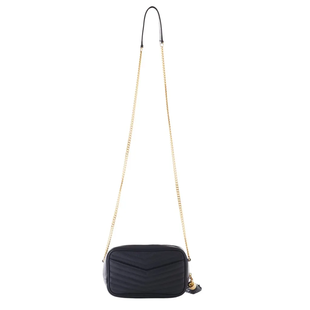 Yves Saint Laurent Black Matelasse Leather Mini Lou Camera Bag - '20s Black Leather Good - Model View