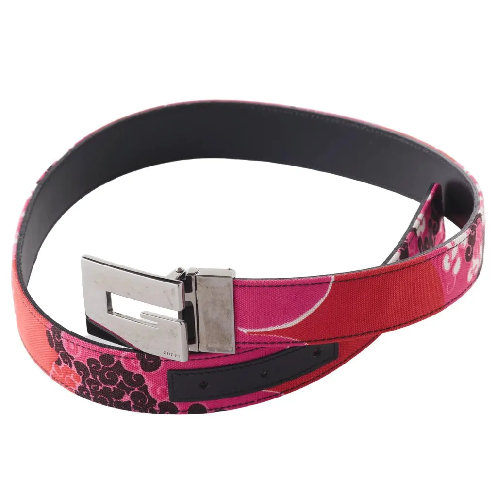 GUCCI Pink GG Canvas Belt with Silver G Buckle - '00s Pink Canvas Good - Front View