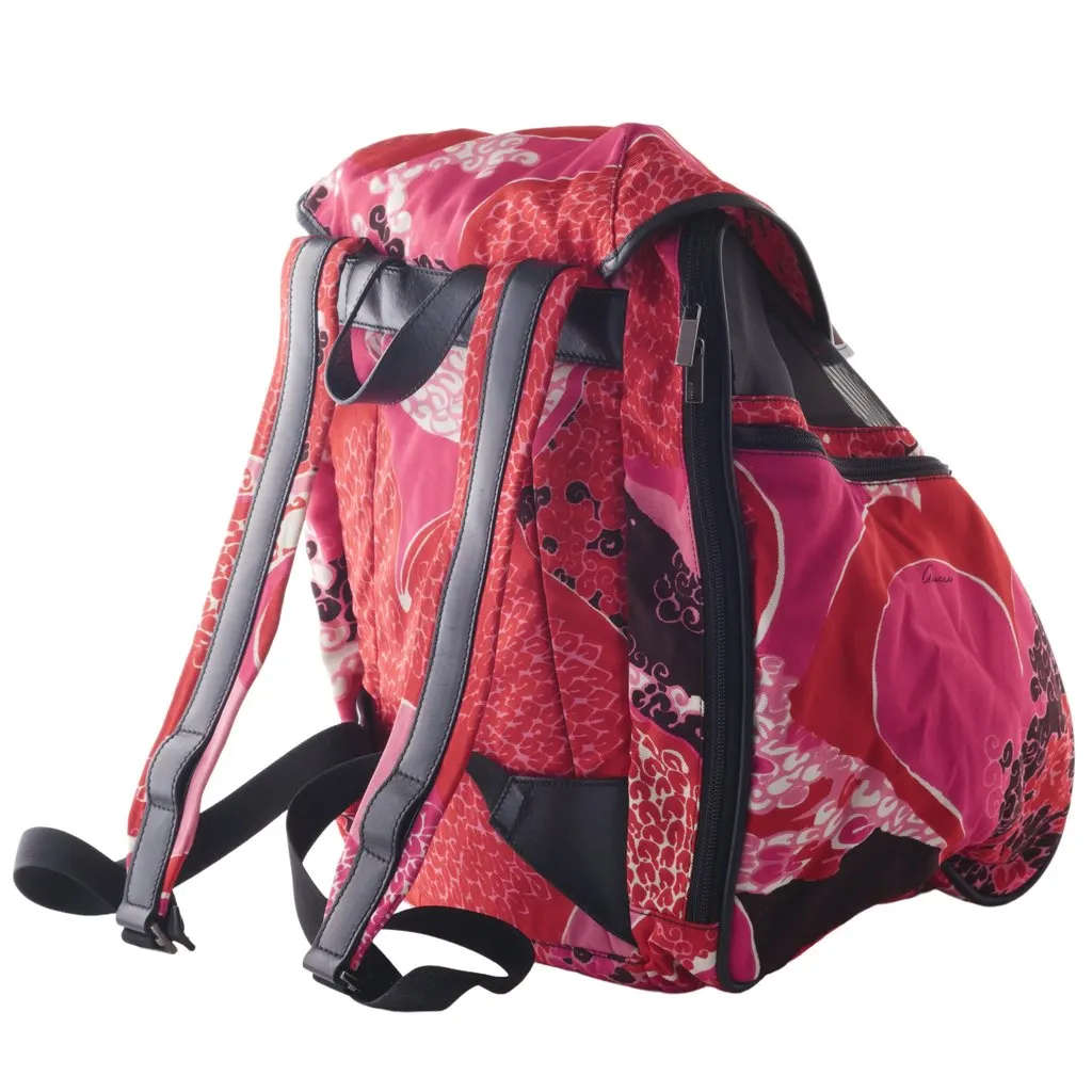 Gucci Printed Fabric Backpack with Leather Details - '00s Black Leather Good - Back View