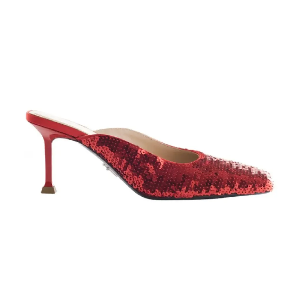 Cesare Paciotti Paciotti Red Sequin Mule Pumps - '90s Red Good - Front View