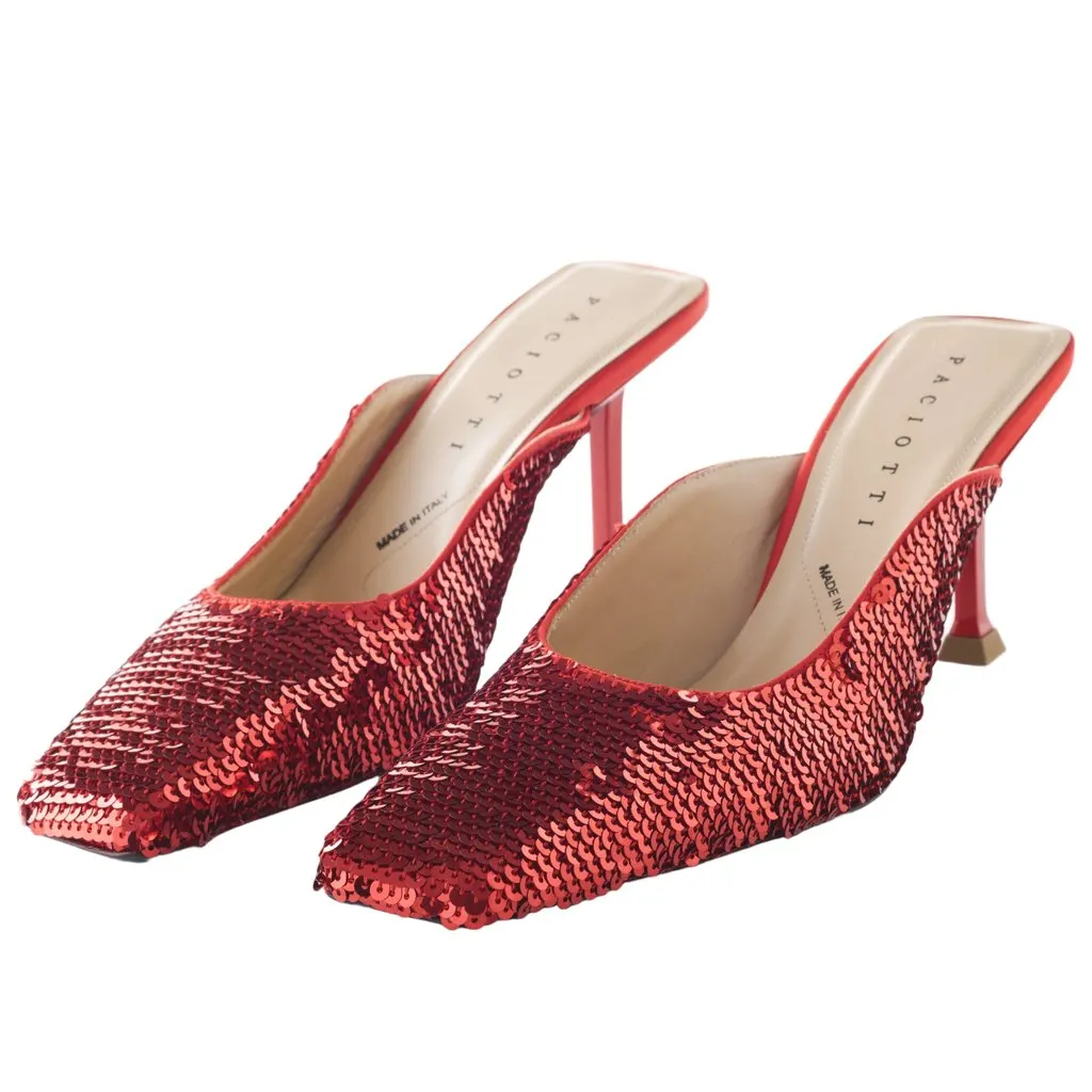 Cesare Paciotti Paciotti Red Sequin Mule Pumps - '90s Red Good - Back View
