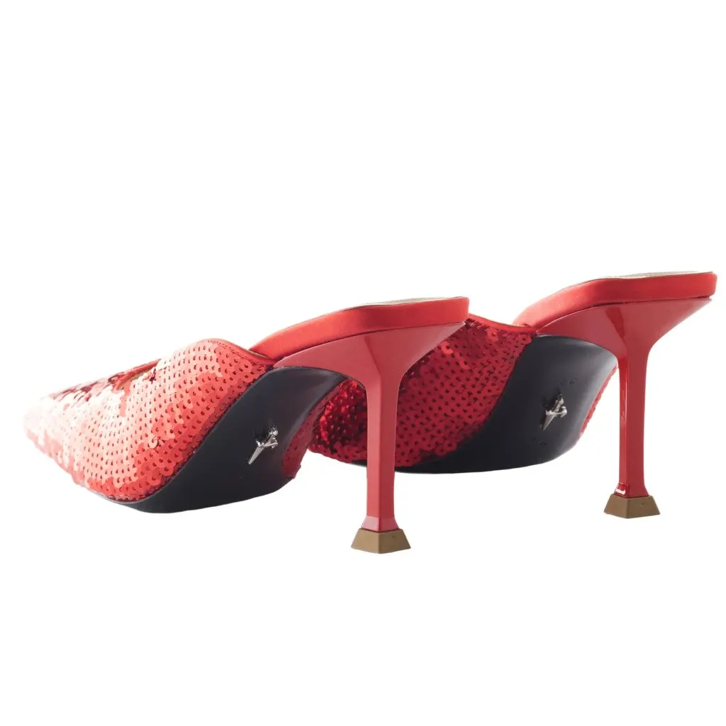 Cesare Paciotti Paciotti Red Sequin Mule Pumps - '90s Red Good - Inside View