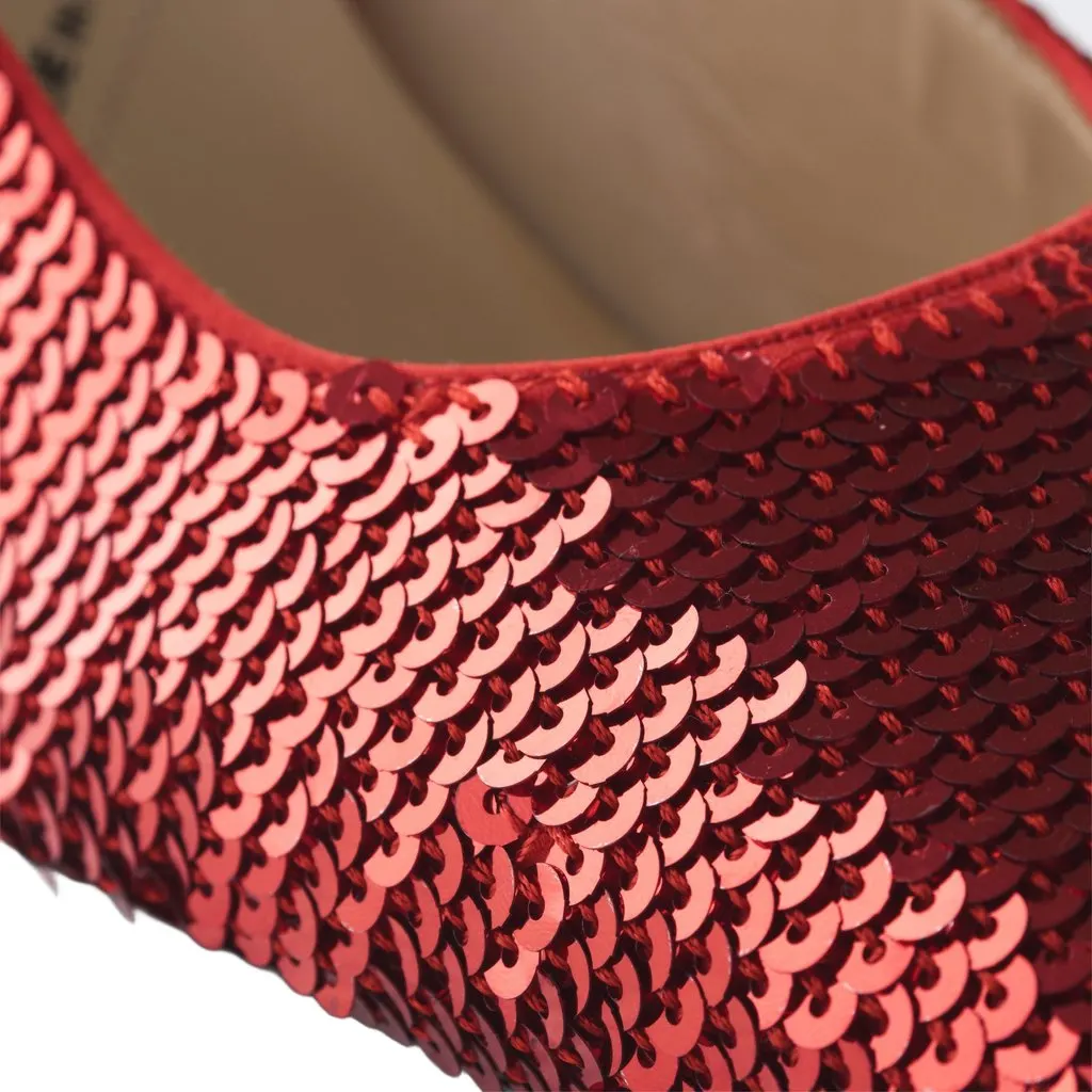 Cesare Paciotti Paciotti Red Sequin Mule Pumps - '90s Red Good - Model View