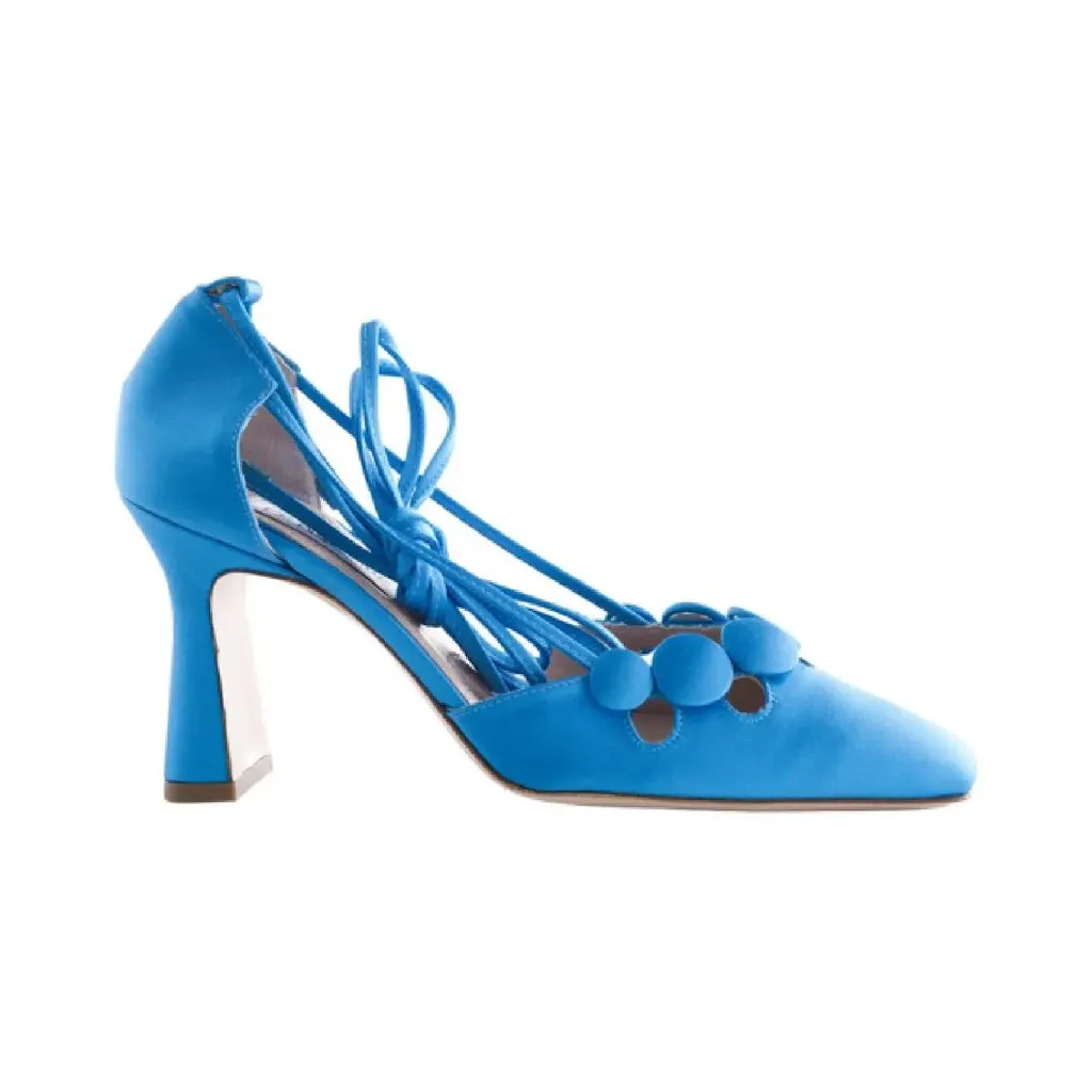 Unsigned Le Memoire Satin Laced Up Pump - '20s MultiColor Satin Good - Front View