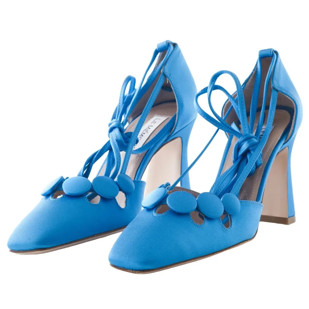 Unsigned Le Memoire Satin Laced Up Pump - '20s MultiColor Satin Good - Back View