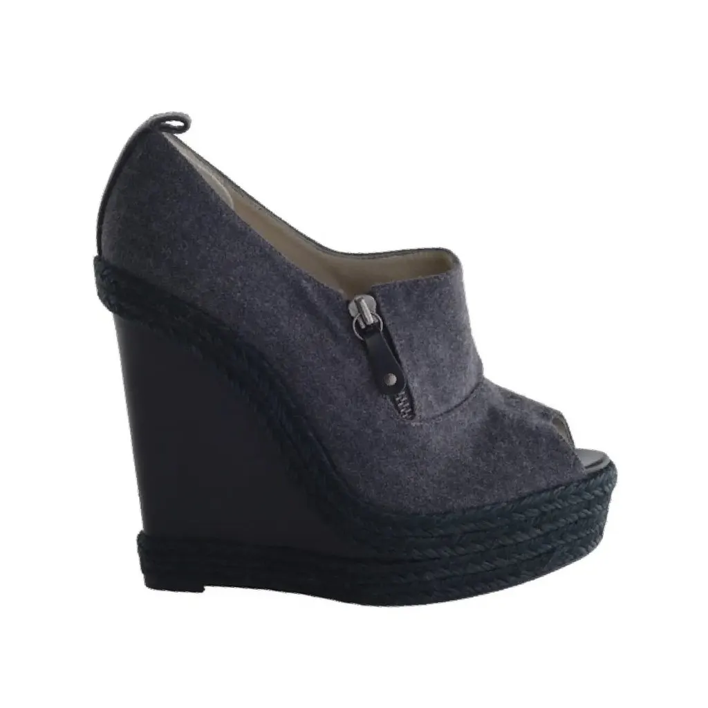 Christian Louboutin wedge espadrille sandals - '10s Grey Canvas Good - Front View