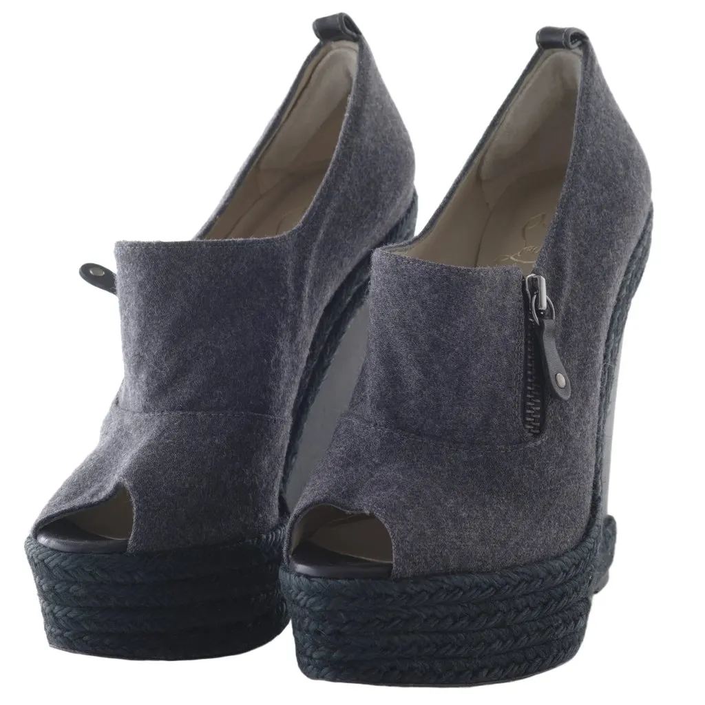 Christian Louboutin wedge espadrille sandals - '10s Grey Canvas Good - Back View